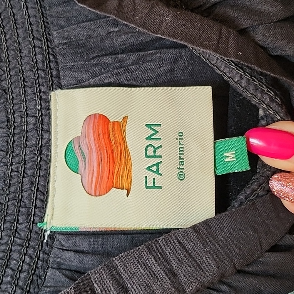 FarmRio Embroidered Puffsleeve  Black Dress Colorful Parrot Design Romantic Sz M - Picture 10 of 16